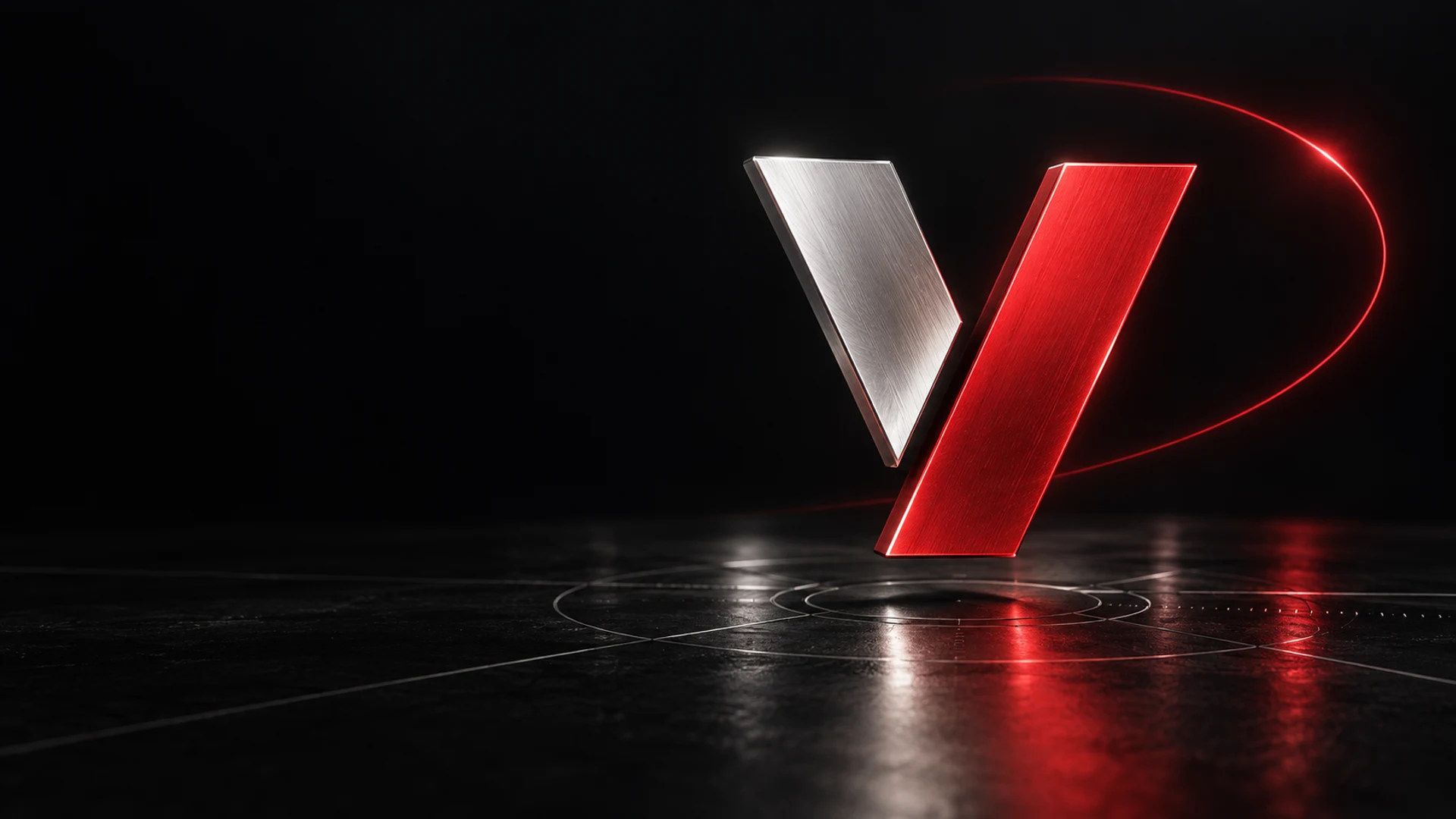 Abstract silver blades and red light in a dark cinematic environment